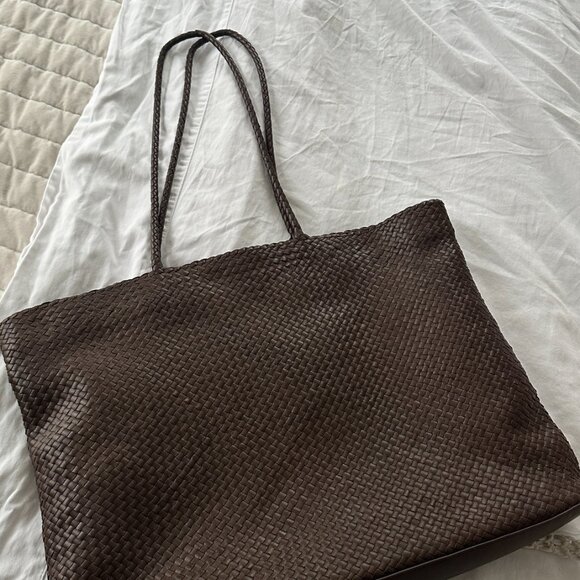 quince italian leather handwoven tote - Picture 3 of 4